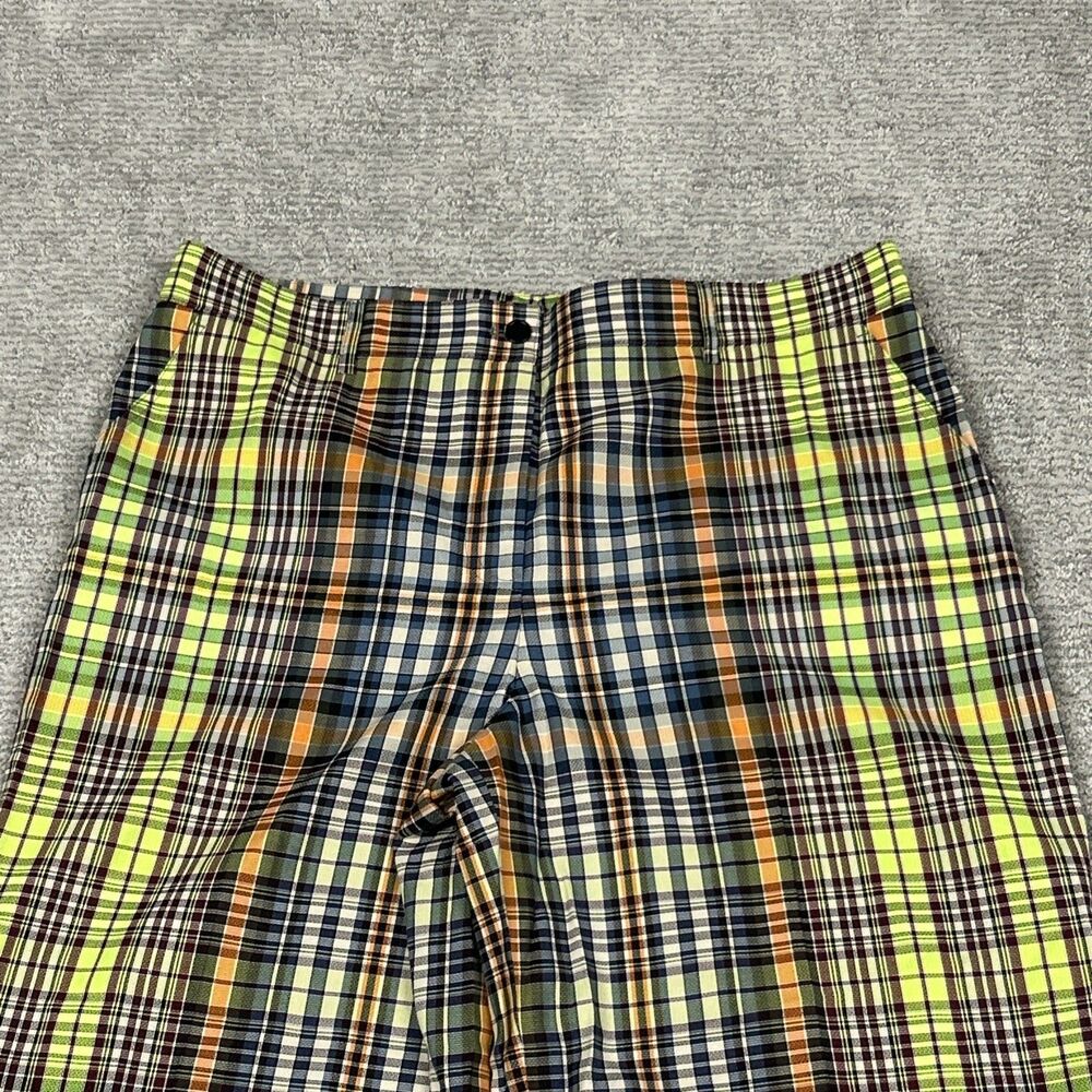 Akris Punto Crop Pants Women 16 Plaid Academia Retro Style Wide Leg Neon Yellow - Picture 2 of 7